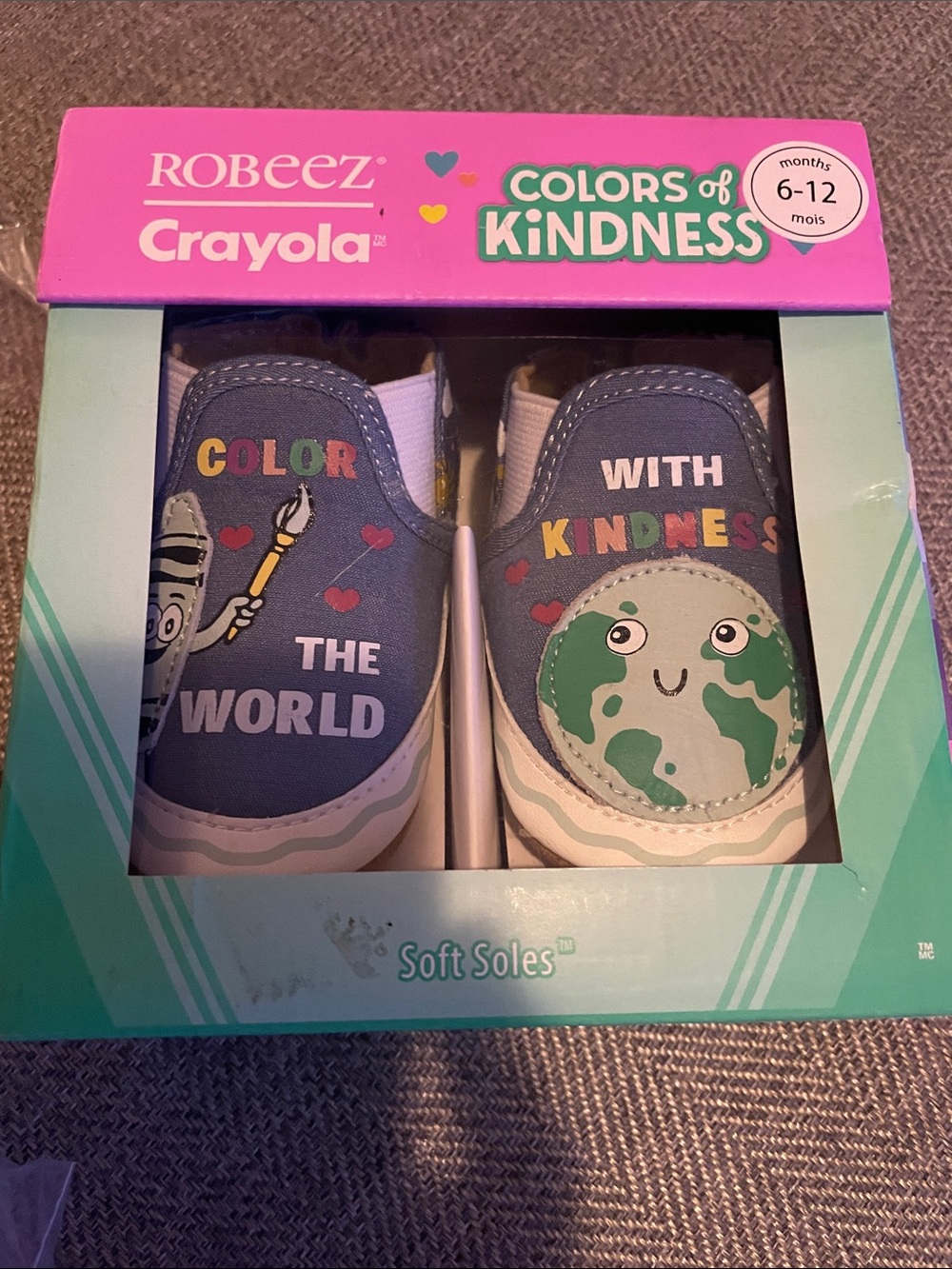 Robeez Crayola Colors of Kindness Blue and Green Slip-On Soft Sole Shoes